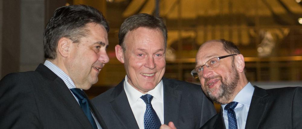 Gute Laune bei der SPD: Sigmar Gabriel, Thomas Oppermann und Martin Schulz 