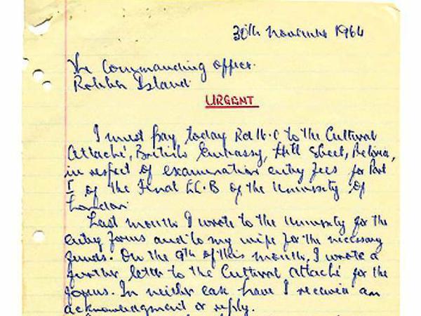 Eine von mehr als 500 Seiten: diese dringende Bitte an den Commanding Officer, Robben Island, 30.11.1964.