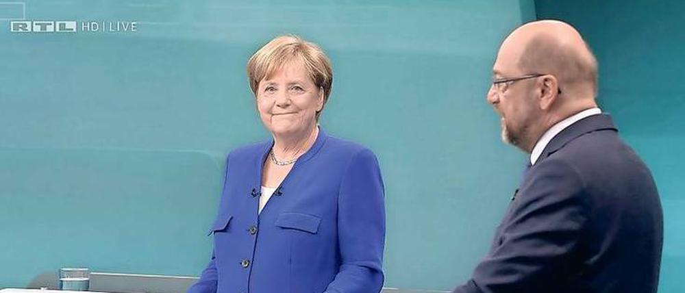 Kanzlerin Merkel und SPD-Kanzlerkandidat Martin Schulz werden sich nicht zu einem zweiten TV-Duell treffen. 