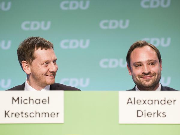 Sachsen-CDU-Funktionäre Michael Kretschmer (links), Alexander Dierks.