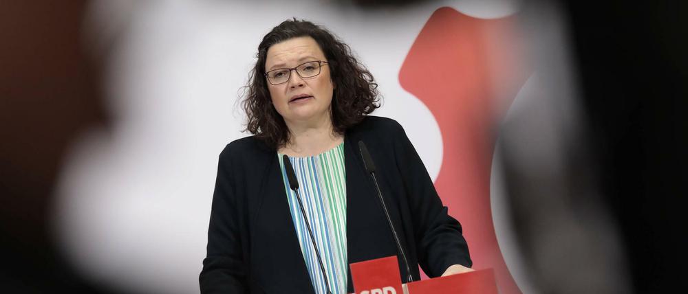 Vorletzte Worte. Andrea Nahles bei einer Pressekonferenz im Willy-Brandt-Haus im März 2019.