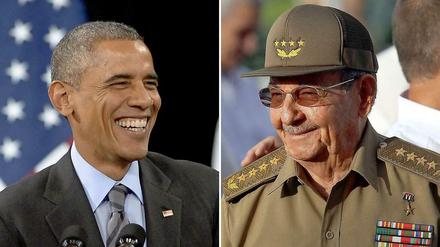 Historisches Treffen: US-Präsident Barack Obama (l.) und Cubas Staatschef Raul Castro begegnen sich am Freitag. 