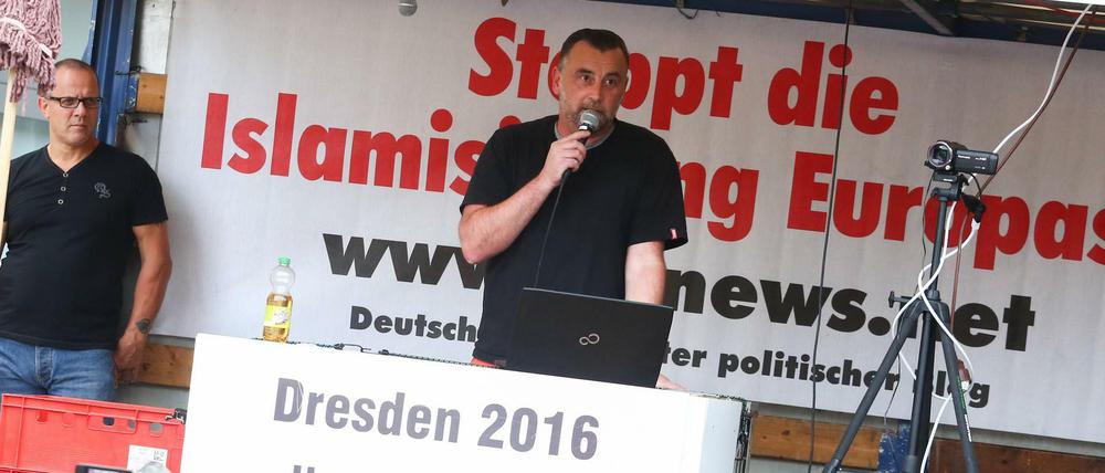 Pegida-Chef Lutz Bachmann bei der Kundgebung am Montag in Dresden.