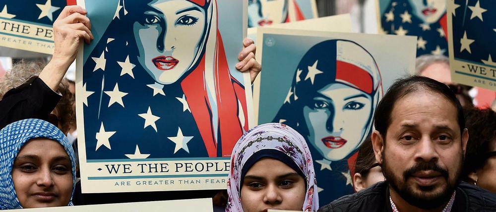 Eine Demonstration gegen den als "Muslim Ban" bekannt gewordenen Einreisestopp der US-Regierung im Februar.