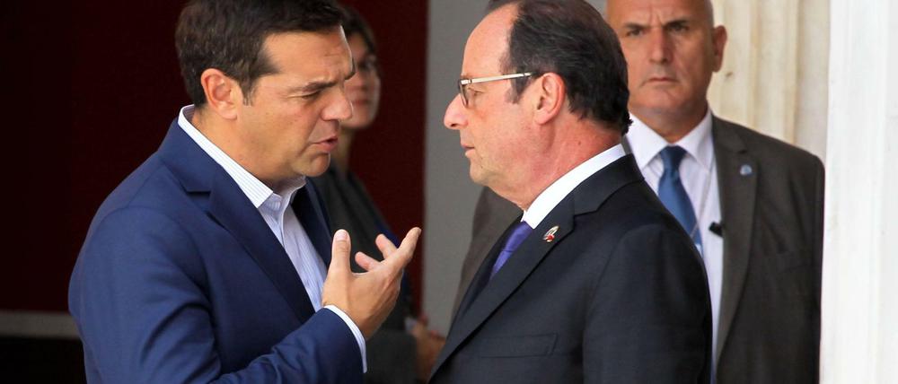 Südschiene. Griechenlands Premier Tsipras (links) und Frankreichs Präsident Hollande beim Gipfel in Athen. 
