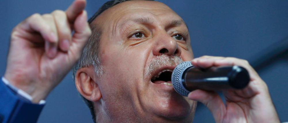 Präsident Recep Tayyip Erdogan am Samstagabend in Istanbul bei einer Rede vor Unterstützern.