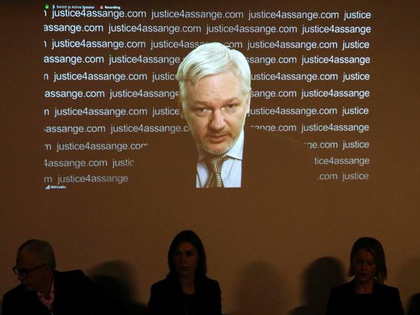 Assange bei einer Schalte.