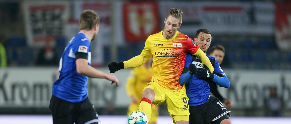 Sebastian Polter blieb gegen Bielefeld ohne Tor, in Unions Angriff ist er trotzdem gesetzt.