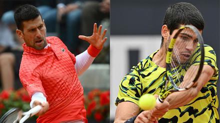 Djokovic (l.) und Alcaraz treffen am Freitag zum zweiten Mal in einem direkten Duell aufeinander.