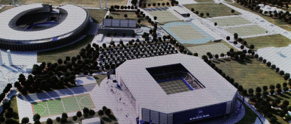 Alt und neu nebeneinander. So sieht Herthas Wunschlösung aus, ein neues Stadion im Olympiapark. 