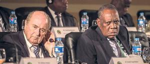Brüder im Geiste. Der afrikanische Verbandspräsident Issa Hayatou (r.) verschaffte Fifa-Chef Joseph Blatter stets Afrikas Wahlstimmen. Nun ersetzt er den Schweizer. 
