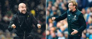 Toptrainer unter sich. Pep Guardiola (l.) und Jürgen Klopp messen mal wieder die Kräfte, diesmal in einem Duell zweier englischer Klubs. 