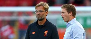Der kostet. Liverpools Trainer Jürgen Klopp (l.) und Julian Nagelsmann, sehen sich am Mittwoch in Budapest wieder.