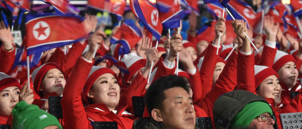 Mitglieder der Delegation aus Nordkorea bei der Eröffnungsfeier in Pyeongchang.