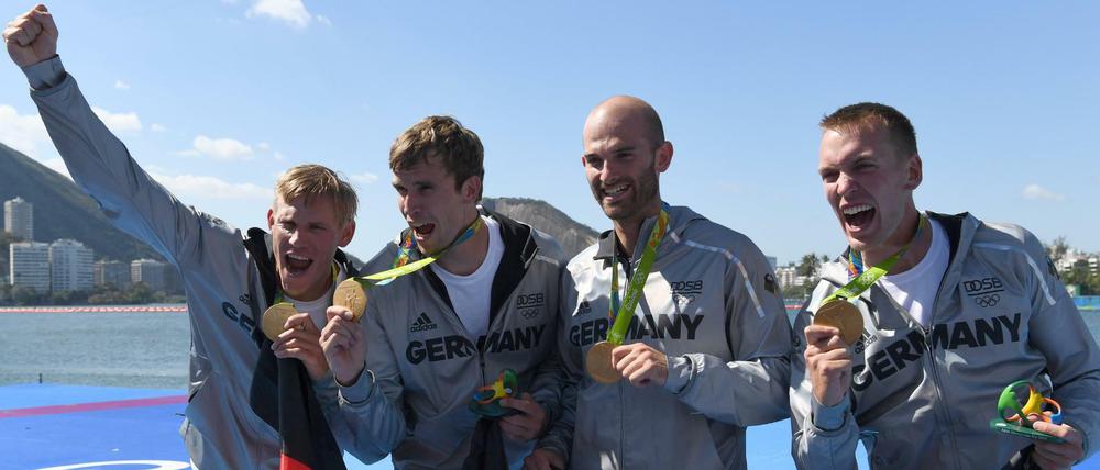 Setzt der olympische Sport in Deutschland zukünftig nur noch auf Sieger wie die Ruderer Hans Gruhne, Lauritz Schoof, Philipp Wende und Karl Schulze (von rechts)?