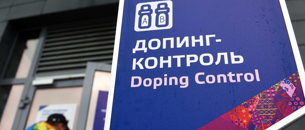 Hinweis auf eine Dopingkontrollstelle bei den Olympischen Spielen in Sotschi 2014 