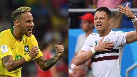 Javier Hernandez "Chicharito" (r.) trifft heute auf Brasiliens Neymar.