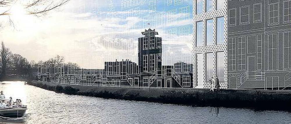 Vision der Architekten. Das im 3-D-Verfahren gedruckte Haus soll sich in das neue Amsterdamer Wohnviertel integrieren. 