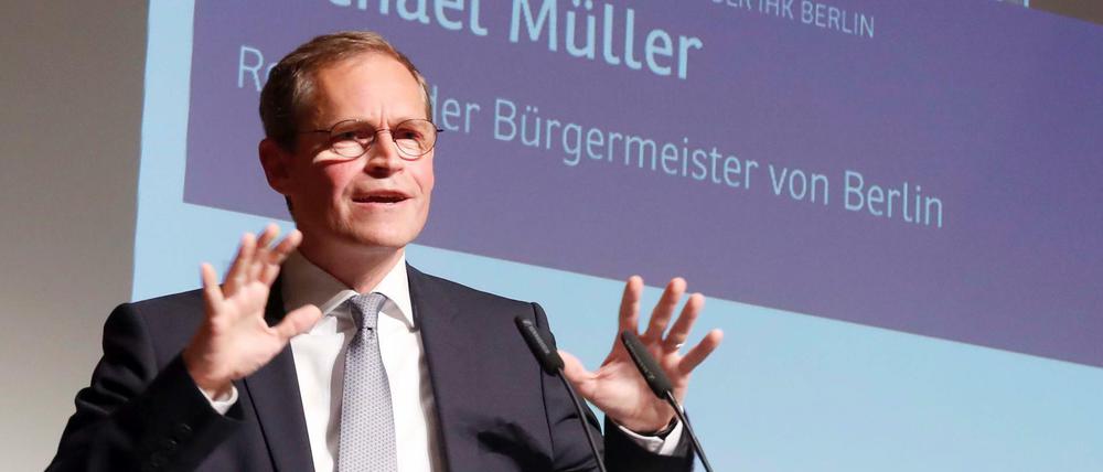Michael Mueller, Berlins Regierender Bürgermeister, beim "Wirtschaftspolitischen Frühstück" der Berliner IHK am Montag.