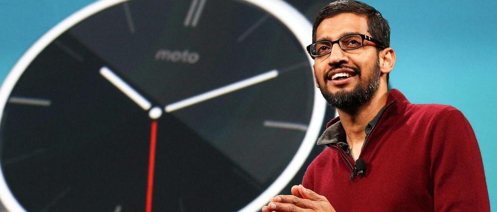 Sundar Pichai, Google-Vizechef von Android, Chrome and Apps, spricht auf einer Konferenz über Wearables (Archivbild).