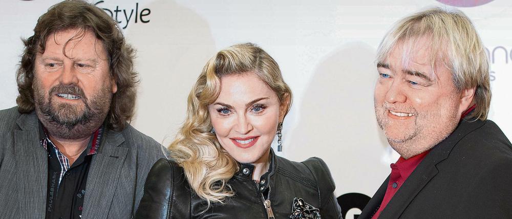 Als alles begann: Popsängerin Madonna und die Unternehmer Jürgen (links) und Ralf Jopp bei der Eröffnung des ersten Hard Candy-Clubs in Berlin 2013.