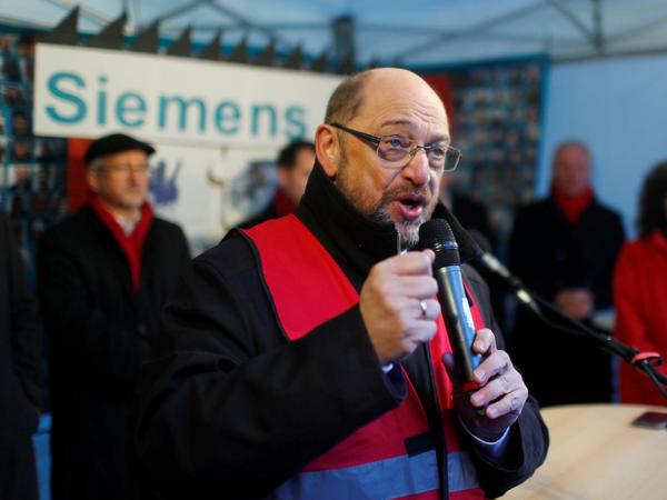 SPD-Chef Schulz bei der Kundgebung von Siemens-Mitarbeitern in Berlin.