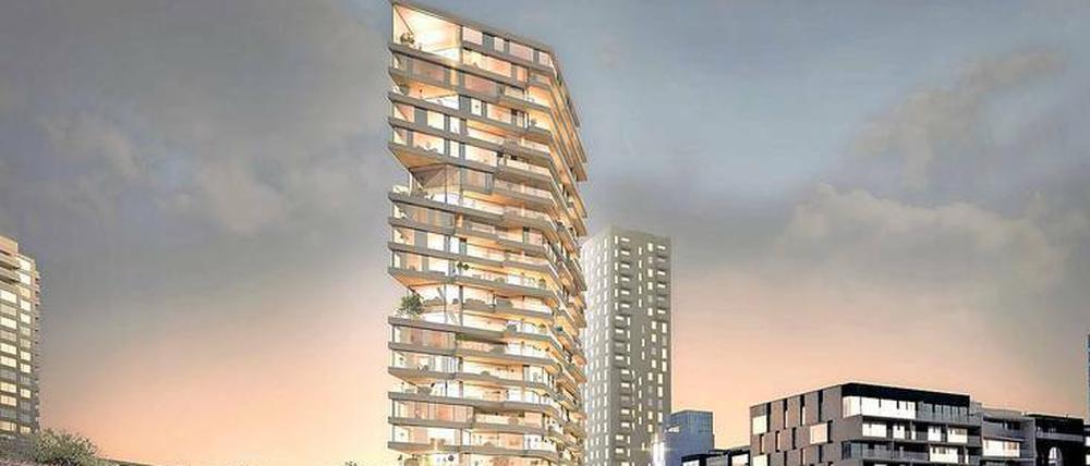 In Amsterdam soll dieses 21 Stockwerke hohe Holzhaus entstehen – eine Herausforderung für Planung und Design. An dem Projekt mit dem Namen „Haut“ sind auch Wissenschaftler der TU Berlin beteiligt.