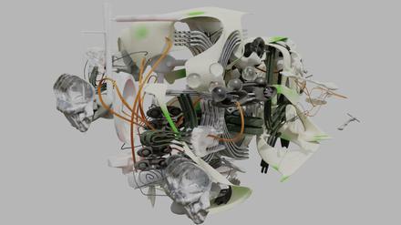 Die Arbeit „Technik Hybride“ von Valentin Jauch bewegt sich an der Schnittstelle von Mensch und Maschine, Gehäuse und Gewebe.