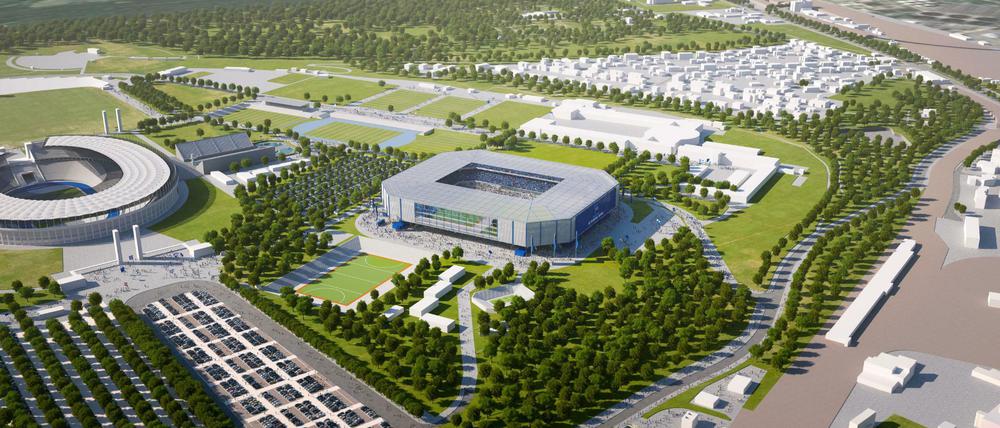 Simulation des Olympiaparks. So könnte ein neues Stadion für Hertha BSC aussehen.