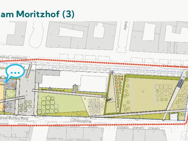 Die Pläne für den nördlichen Mauerpark am Moritzhof. Hinter den Kletterfelsen soll ein Radweg auf den Schwedter Steg geführt werden (links).