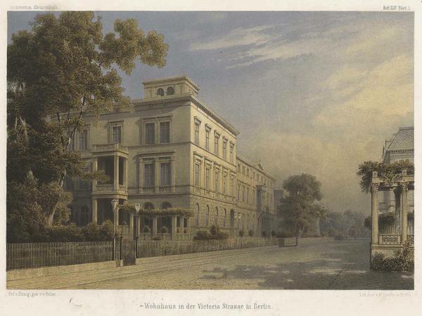 Die Häuser Viktoriastraße 6 und 5 (Straße existiert nicht mehr), gezeichnet um 1860.