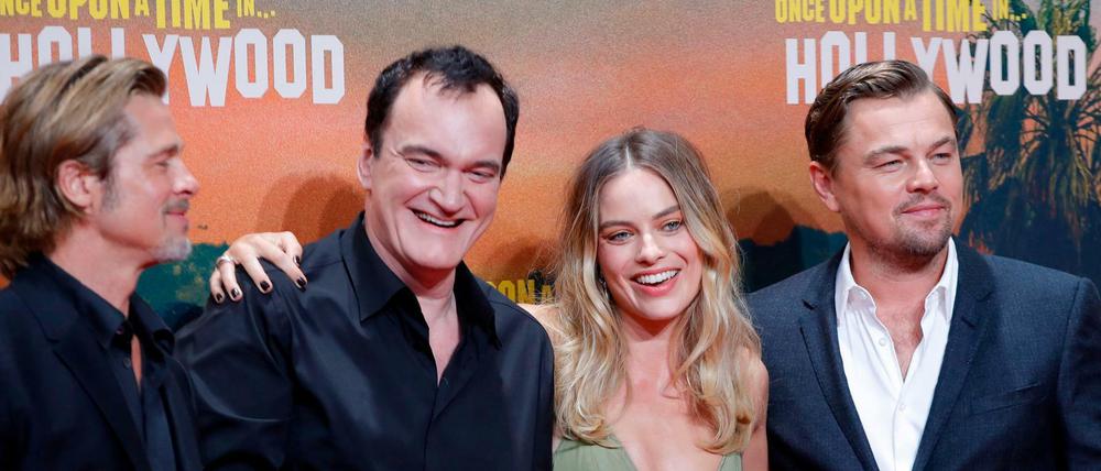 Deutschlandpremiere: Brad Pitt, Quentin Tarantino, Margot Robbie und Leonardo DiCaprio (v.l.n.r.) in Berlin.
