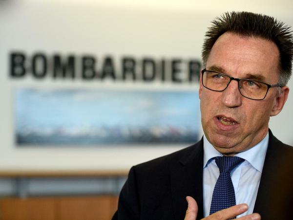Michael Fohrer, Vorsitzender der Geschäftsführung der Bombardier Transportation 2017 in Hennigsdorf bei einer Pressekonferenz die Neuausrichtung des Unternehmens. 