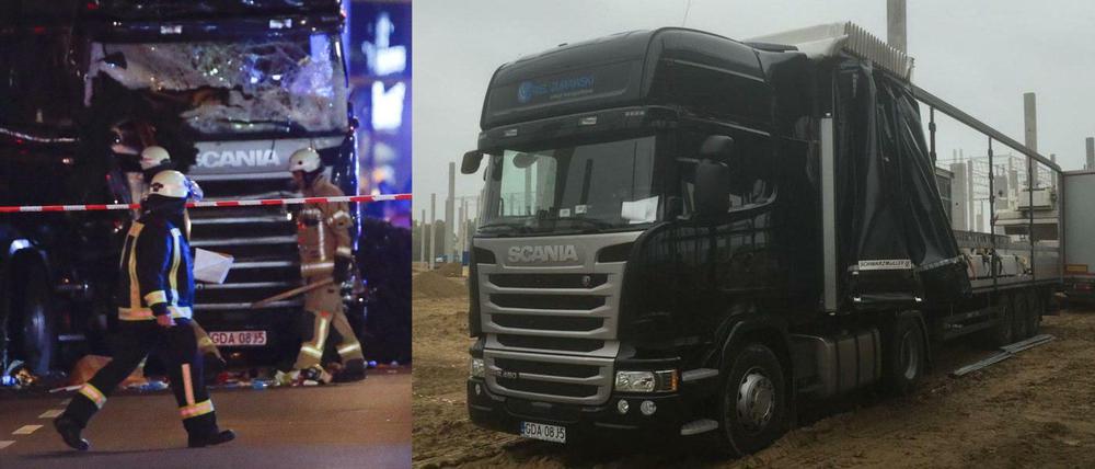 Ein polnischer Spediteur hat seinen Lastwagen wiedererkannt. Rechts ein Vergleichsbild von der Facebook-Seite der Firma.