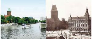 Links der Zustand 2016, rechts die Brücke vor 100 Jahren.