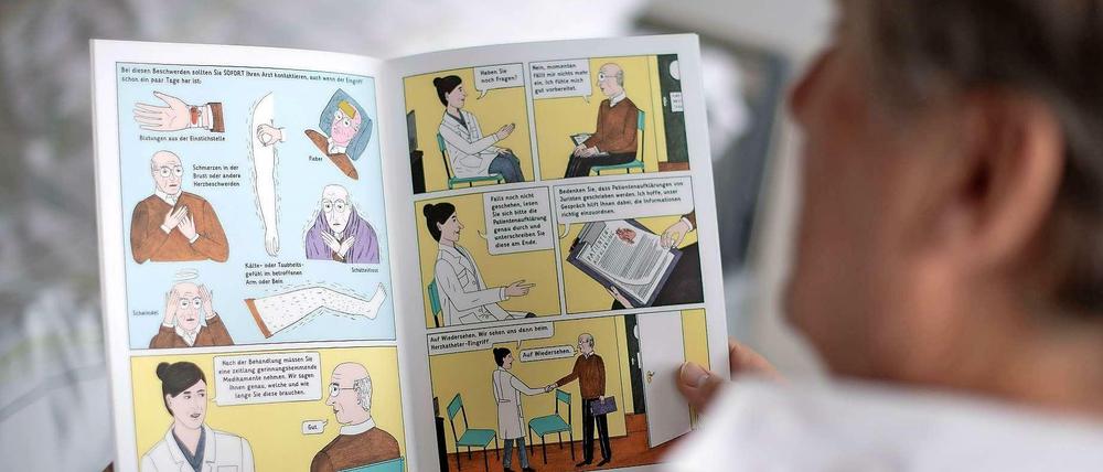 Ein Comic informiert Patienten der Kardiologie der Charité über Praxis und Nutzen der Herzkatheteruntersuchung.
