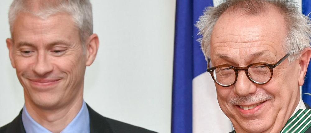 Der französische Kulturminister Franck Riester (links) und Dieter Kosslick (rechts) am Freitag in der Französischen Botschaft. 