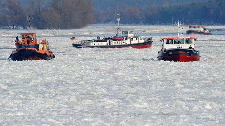 Deutsche und polnische Eisbrecher sind auf der Oder im Einsatz. Die Eisdecke der Oder muss aufgebrochen sein, bevor die Massen aus dem zunächst noch zugefrorenen polnischen Nebenfluss Warthe sie erreichen.