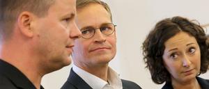 Erst mal Sommerpause: Klaus Lederer (Linke), Michael Müller (SPD) und Ramona Pop (Grüne)