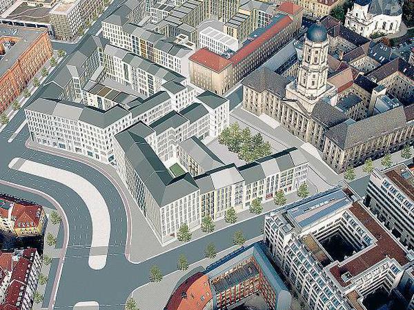 Die Simulation zeigt den möglichen Verlauf zwischen dem Roten Rathaus und dem Molkenmarkt (rechts). Die Straße würde verschwenkt. Wer von der Leipziger kommt, müsste rechts zum Alex abbiegen.
