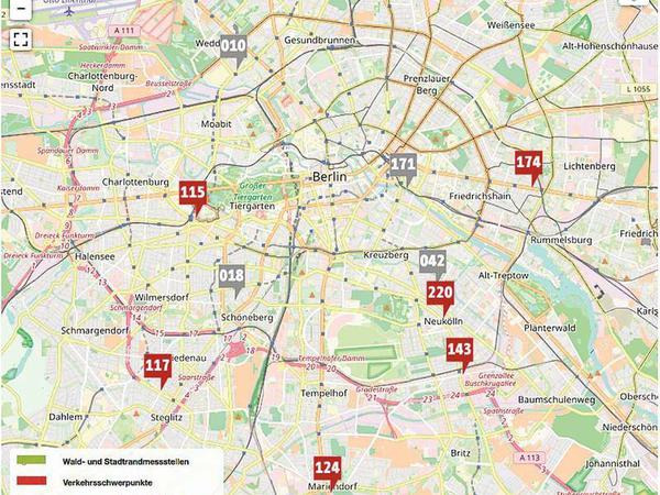 Karte der Messstationen in Berlin.