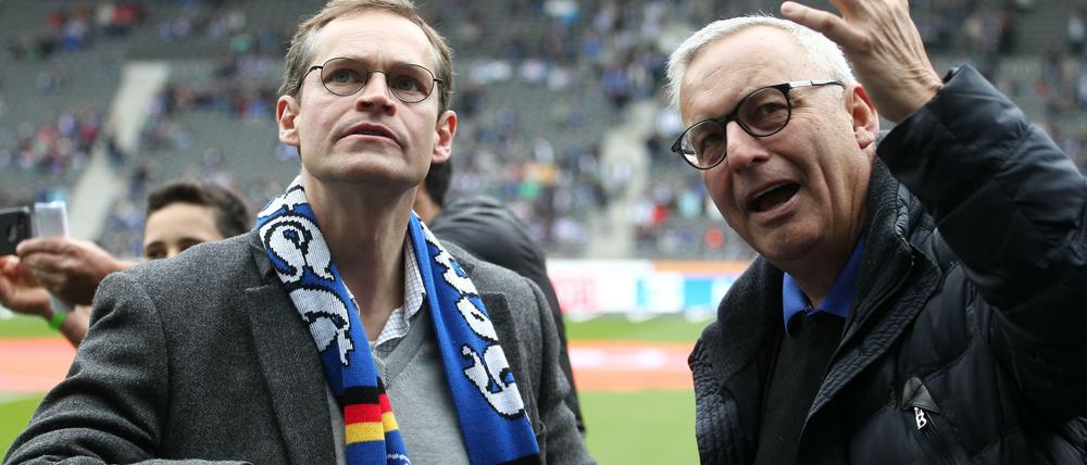 Wenn der Vermieter vorbeikommt: Michael Müller (Regierender) und Hertha-Chef Werner Gegenbauer (Mieter) im Mai 2015.