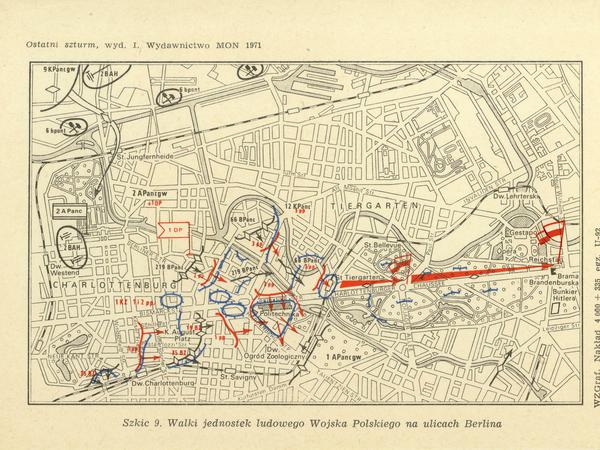 Karte des Vorstoßes der 1. Polnischen Armee in Berlin 1945.