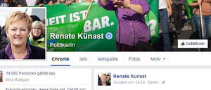 In den Sozialen Netzwerken präsent: So sieht der Facebook-Auftritt von Renate Künast aus.