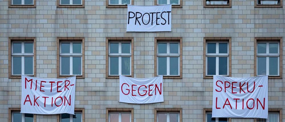 Mieterprotest in der Karl-Marx-Allee.