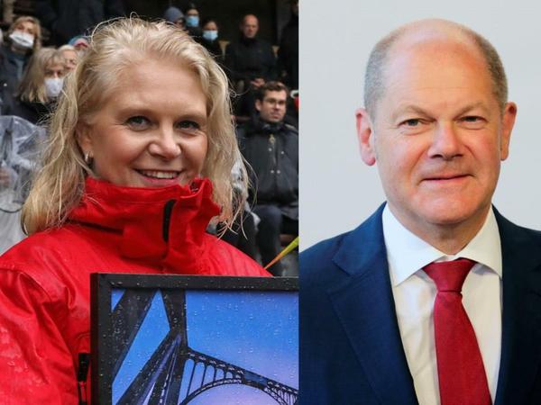 Die Kandidaten bei der Bundestagswahl 2021 im Wahlkreis 61: Saskia Ludwig (CDU) Olaf Scholz (SPD) Norbert Müller (Linke) und Annalena Baerbock (Grüne)