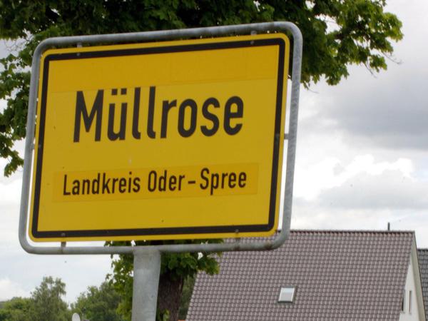Das Ortseingangsschild von Müllrose (Landkreis Oder-Spree)