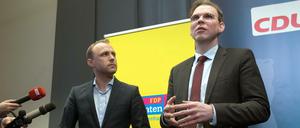 Florian Graf, CDU, und Sebastian Czaja, FDP, fordern einen neuen Untersuchungsausschuss für den Berliner Großflughafen BER.