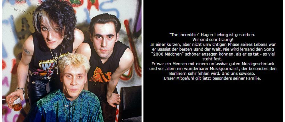 Die Ärzte 1986 (rechts Hagen), und die Internetseite der Band heute.