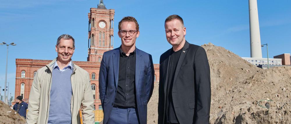 Michael Malliaris, Projektleiter, Christoph Rauhut, Landeskonservator und Klaus Lederer (Linke), Kultursenator.